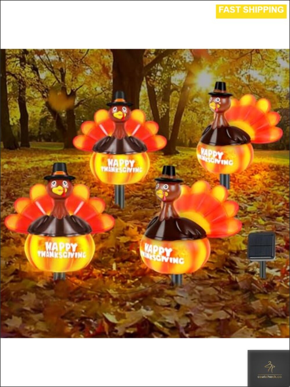 Hand Painted Turkey Pumpkin Solar Lights Outdoor Fall Harvest Yard Stakes